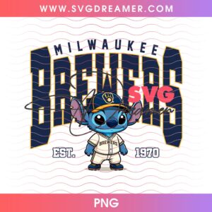 Stitch Milwaukee Brewers PNG, Disney Lilo Stitch Baseball Brewers Team PNG 1
