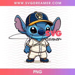 Stitch Milwaukee Brewers PNG, Disney Lilo Stitch Baseball Brewers Team PNG 2