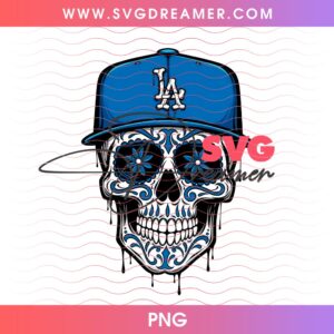 Sugar Skull Baseball Sport LA Dodgers PNG, Chicano Skeleton Los Angeles Dodgers MLB PNG, Día De Los Muertos Inspired Game Day