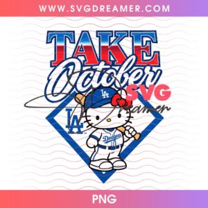 Take October Hello Kitty Baseball PNG, Dodgers Fan Clipart, Cute Sports Sublimation Design