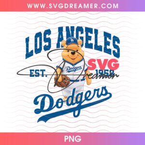 Winnie The Pooh LA Dodgers EST 1958 PNG, Disney Pooh Los Angeles Baseball PNG Design