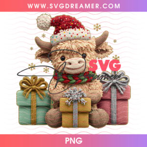 Amigurumi Crochet Highland Cow Christmas Gift Boxes PNG