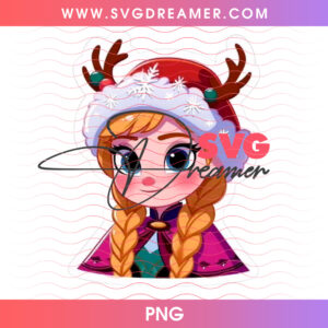 Anna Frozen Santa Hat Reindeer Antlers Winter Portrait PNG, Arendelle Princess Christmas Holiday PNG Shirt Design