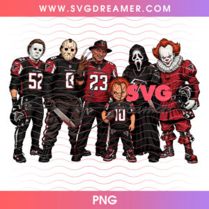 Atlanta Falcons Football Horror Movie Slasher Squad PNG, Halloween Game Day Falcons Chucky Michael Freddy Jason PNG Shirt Design