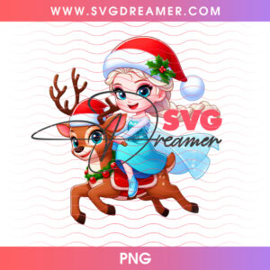 Baby Elsa Riding Reindeer In Falling Winter Snow PNG, Magical Frozen Christmas Fawn PNG Shirt Design