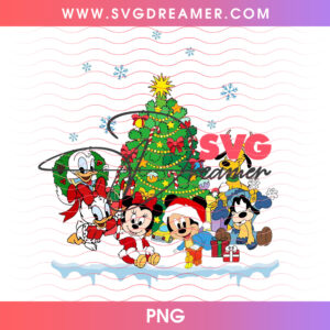 Baby Mickey And Friends Christmas Tree PNG, Cute Disney Toddler Holiday Gang Snowflakes PNG Shirt Design