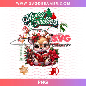 Baby Reindeer Festive Bow Christmas Stocking Png PNG