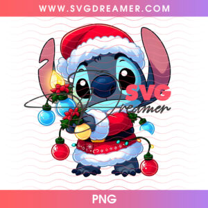 Baby Stitch Santa Holding Candle Holiday Bulb Lights PNG, Cute Disney Winter Character Night Light PNG Shirt Design