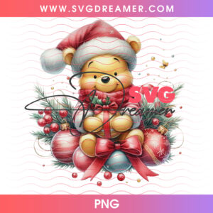 Baby Winnie The Pooh In Christmas Sweater Holiday Baubles PNG, Cute Infant Pooh Bear Winter Candy Cane PNG Shirt Design
