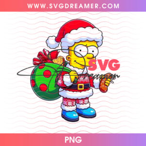 Bart Simpson Santa Suit Sack Of Christmas Toys PNG, Mischievous Springfield Holiday Santa PNG Shirt Design