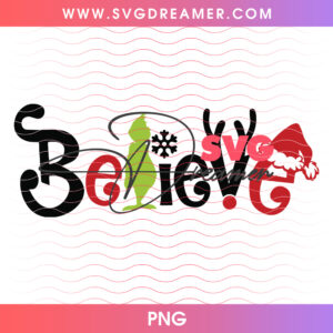 Believe Christmas Grinch Typography Hat Png PNG