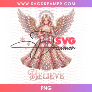 Believe Pink Diamond Leopard Christmas Angel PNG Shirt Design