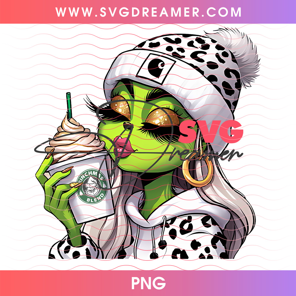 Blonde Grinch Girl Iced Coffee Leopard Beanie Png PNG 2 Blonde Grinch Girl Iced Coffee Leopard Beanie Png PNG