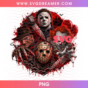 Blood Red Moon Horror Movie Slashers Terrifying Squad PNG, Michael Myers Freddy Jason Pennywise PNG Shirt Design