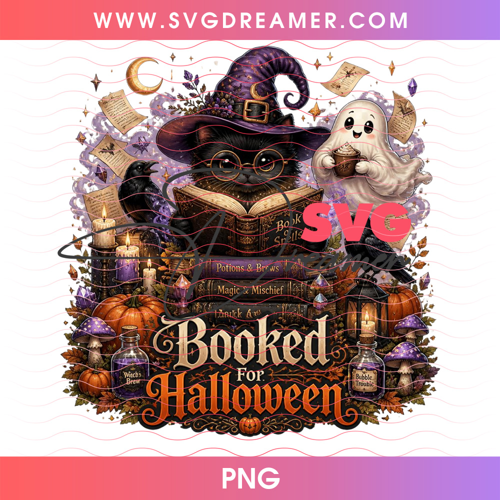 Booked For Halloween Black Cat Witch Hat Magic Spells Book PNG, Spooky Library Cozy Cute Ghost Reading Owl PNG Shirt Design 2 Booked For Halloween Black Cat Witch Hat Magic Spells Book PNG, Spooky Library Cozy Cute Ghost Reading Owl PNG Shirt Design