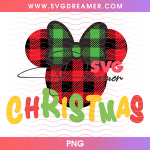 Buffalo Plaid Minnie Head Colorful Christmas Typography PNG