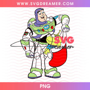 Buzz Lightyear Holding Alien In Christmas Stocking PNG, Toy Story Holiday Duo Space Ranger PNG Shirt Design