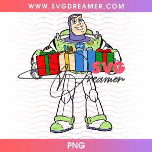 Buzz Lightyear Holding Christmas Presents PNG, Toy Story Space Ranger Holiday Gifts Stack PNG Shirt Design