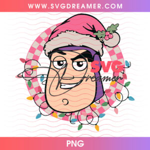 Buzz Lightyear Pink Checkered Wreath Christmas PNG, Toy Story Buzz Lightyear Holiday PNG Shirt Design