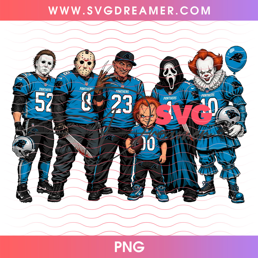 Carolina Panthers Football Horror Movie Slasher Squad PNG, Halloween Game Day Panthers Chucky Michael Freddy Jason PNG Shirt Design 2 Carolina Panthers Football Horror Movie Slasher Squad PNG, Halloween Game Day Panthers Chucky Michael Freddy Jason PNG Shirt Design
