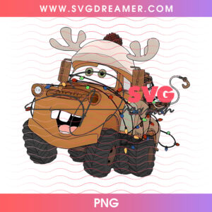 Cars Tow Mater Reindeer Antlers Beanie Christmas Lights PNG, Radiator Springs Holiday Truck PNG Shirt Design