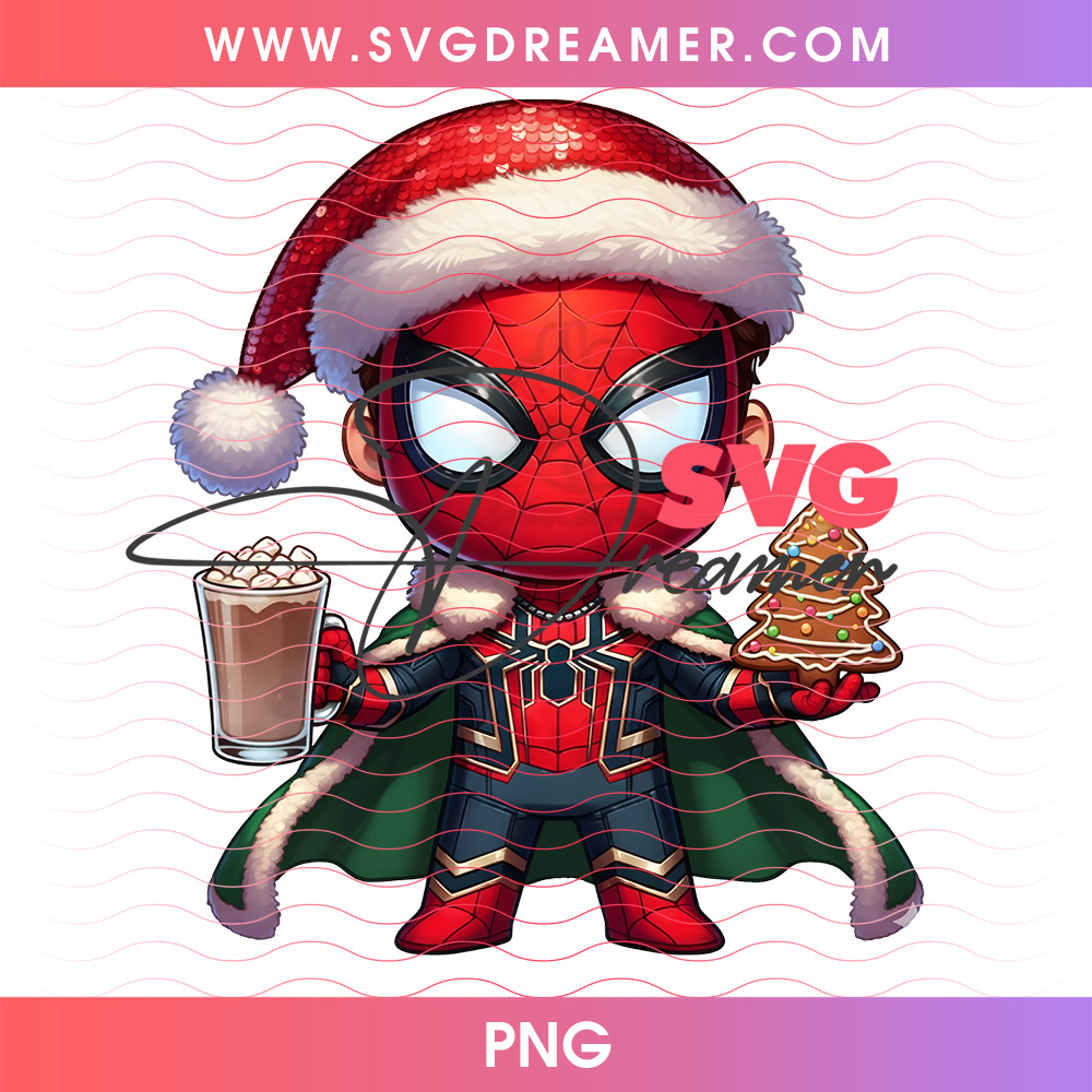 Chibi Iron Spider Cape Gingerbread Tree Cocoa PNG, Marvel Superhero Santa Fur Cloak Holiday PNG Shirt Design 2 Chibi Iron Spider Cape Gingerbread Tree Cocoa PNG, Marvel Superhero Santa Fur Cloak Holiday PNG Shirt Design