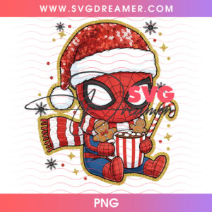 Chibi Spiderman Hot Cocoa Gingerbread Candy Cane PNG, Cute Marvel Toddler Winter Holiday PNG Shirt Design