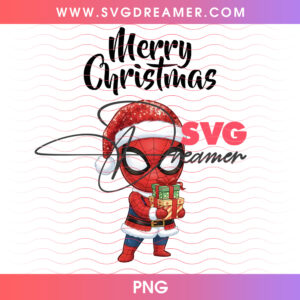 Chibi Spiderman Merry Christmas Present Boxes PNG, Marvel Superhero Santa Suit Gift Delivery PNG Shirt Design