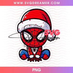 Chibi Spiderman Santa Hat Sitting Cute Superhero PNG, Marvel Web Slinger Christmas Winter PNG Shirt Design