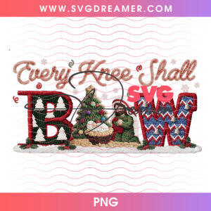 Christian Nativity Every Knee Shall Bow Knitted Script PNG