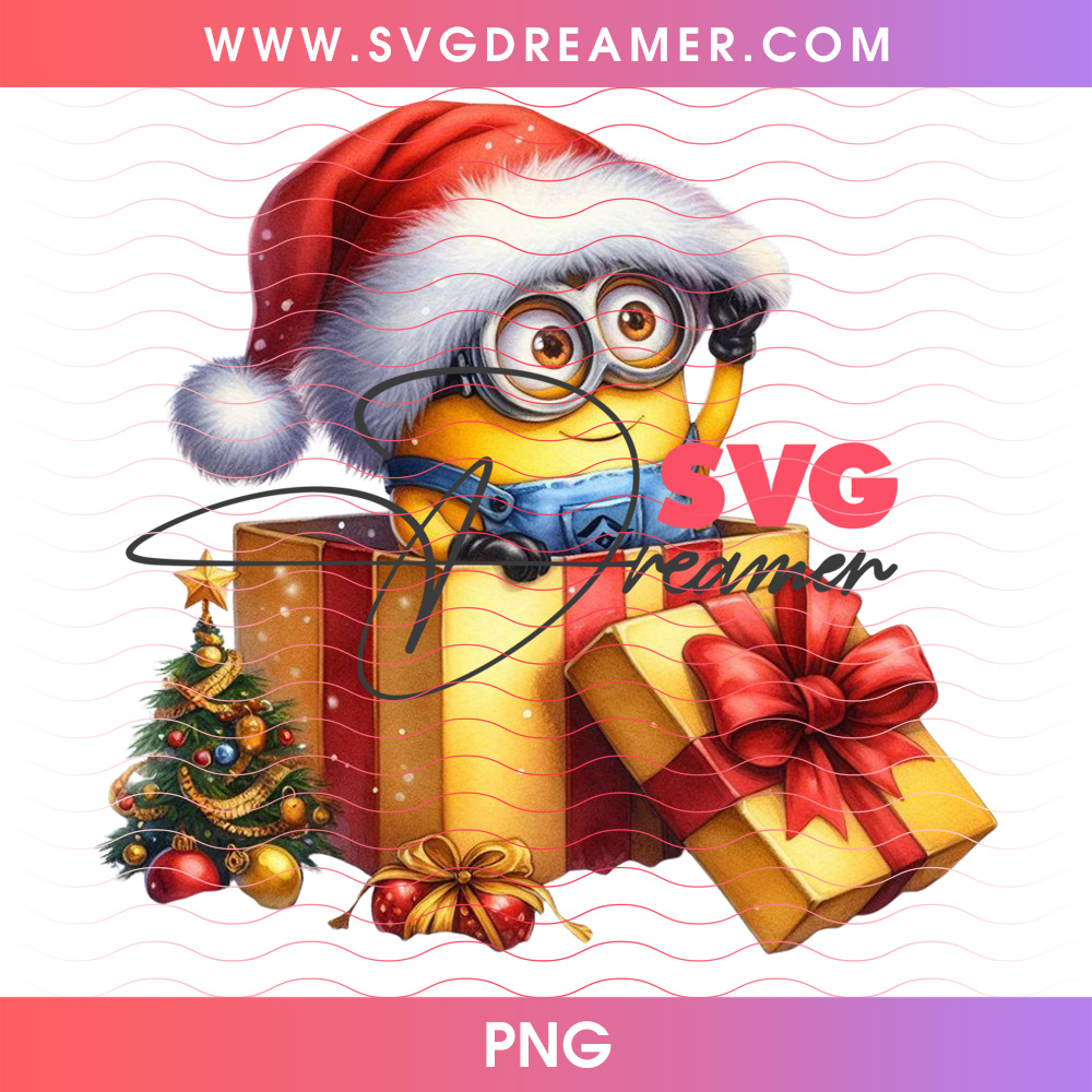 Christmas Minion In Santa Hat Popping Out Of Gift Box PNG, Funny Holiday Movie Character Presents PNG Shirt Design 2 Christmas Minion In Santa Hat Popping Out Of Gift Box PNG, Funny Holiday Movie Character Presents PNG Shirt Design