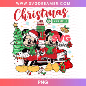 Christmas On Main Street Mickey And Minnie Vintage Car PNG, Retro Disney Holiday Vehicle Squad PNG Shirt Design
