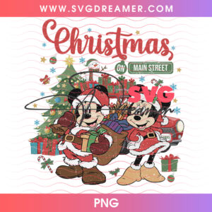Christmas On Main Street Vintage Mickey And Minnie PNG, Retro Disney Holiday Main Street USA PNG Shirt Design