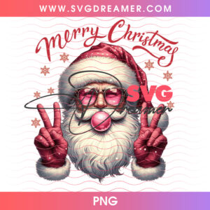 Cool Retro Santa Pink Sunglasses Peace Signs Merry Christmas PNG, Hipster Vintage Saint Nick Holiday PNG Shirt Design