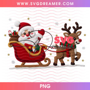 Crochet Santa Claus In Sleigh With Reindeer Christmas PNG