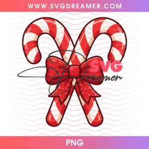 Crossed Peppermint Candy Canes Red Satin Ribbon Bow PNG, Classic Christmas Sweet Treats PNG Shirt Design