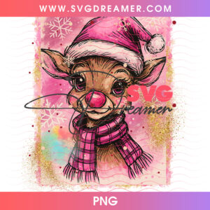 Cute Baby Reindeer Rudolph Pink Santa Hat Scarf Png PNG