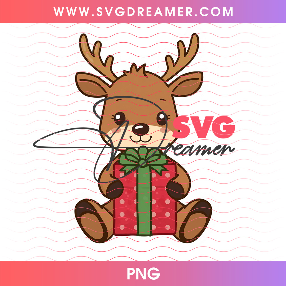 Cute Baby Reindeer Sitting With Christmas Gift Box PNG, Adorable Holiday Woodland Animal PNG Shirt Design 2 Cute Baby Reindeer Sitting With Christmas Gift Box PNG, Adorable Holiday Woodland Animal PNG Shirt Design