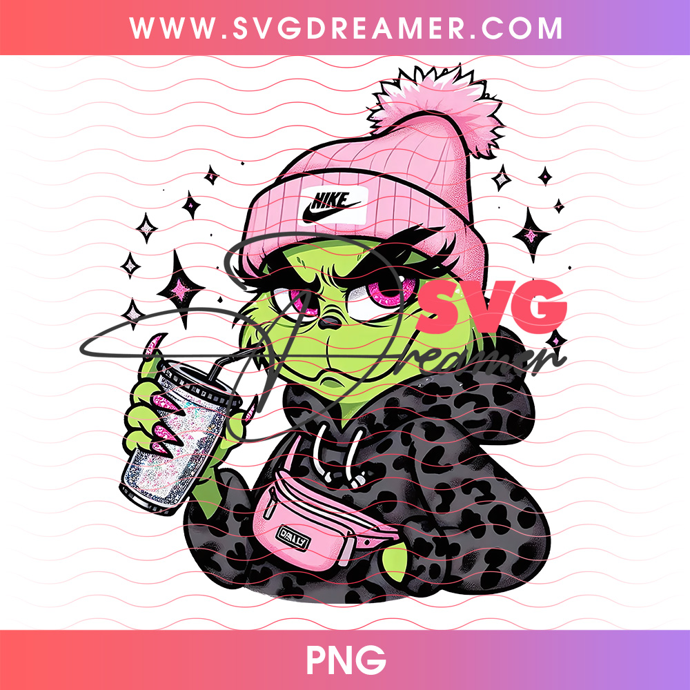 Cute Grinch In Pink Beanie Cheetah Puffer Png PNG 2 Cute Grinch In Pink Beanie Cheetah Puffer Png PNG