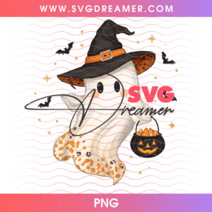 Cute Little Ghost Witch Hat Trick Or Treat Pumpkin Basket PNG, Whimsical Halloween Floating Sheet Ghost Spooky PNG Shirt Design