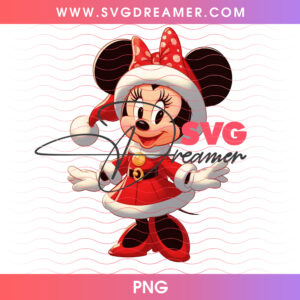 Cute Minnie Mouse In Red Santa Dress PNG, Classic Disney Holiday Girl Christmas Pose PNG Shirt Design
