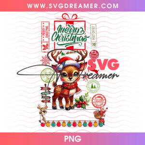 Cute Reindeer Fawn Christmas Gift Box Tag Png PNG