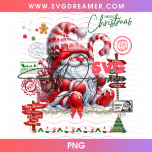 Cute Santa Claus Holding Giant Candy Cane Png PNG