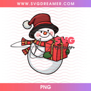 Cute Snowman Beanie Scarf Holding Red Christmas Present PNG, Winter Wonderland Holiday Gift PNG Shirt Design