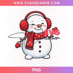 Cute Snowman Red Fluffy Earmuffs Knitted Scarf Mittens PNG, Adorable Winter Wonderland Snow Buddy PNG Shirt Design