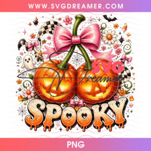 Cute Spooky Cherry Pumpkins Pink Plaid Bow Ditsy Flowers PNG, Retro Coquette Halloween Jack O Lanterns PNG Shirt Design