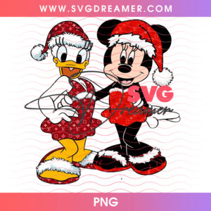 Daisy Duck And Minnie Mouse Monogram Christmas Dresses PNG, Chic Disney Holiday Besties Winter Glam PNG Shirt Design