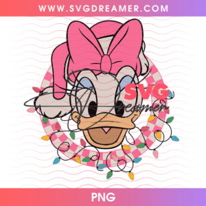 Daisy Duck Pink Checkered Wreath Christmas PNG, Disney Daisy Duck Santa Hat Holiday PNG Shirt Design