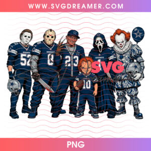 Dallas Cowboys Football Horror Movie Slasher Squad PNG, Halloween Game Day Cowboys Chucky Michael Freddy Jason PNG Shirt Design