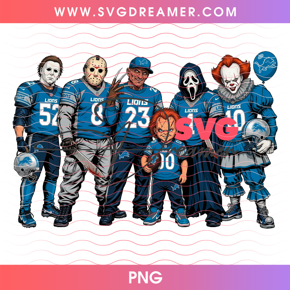 Detroit Lions Football Horror Movie Slasher Squad PNG, Halloween Game Day Lions Chucky Michael Freddy Jason PNG Shirt Design 2 Detroit Lions Football Horror Movie Slasher Squad PNG, Halloween Game Day Lions Chucky Michael Freddy Jason PNG Shirt Design